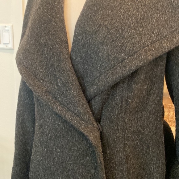 Michael Michael Kors Wool Belted Wrap Solid charcoal Coat - Picture 4 of 7